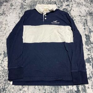 Hollister California Mens Long Sleeve Rugby Shirt Navy White Size Medium